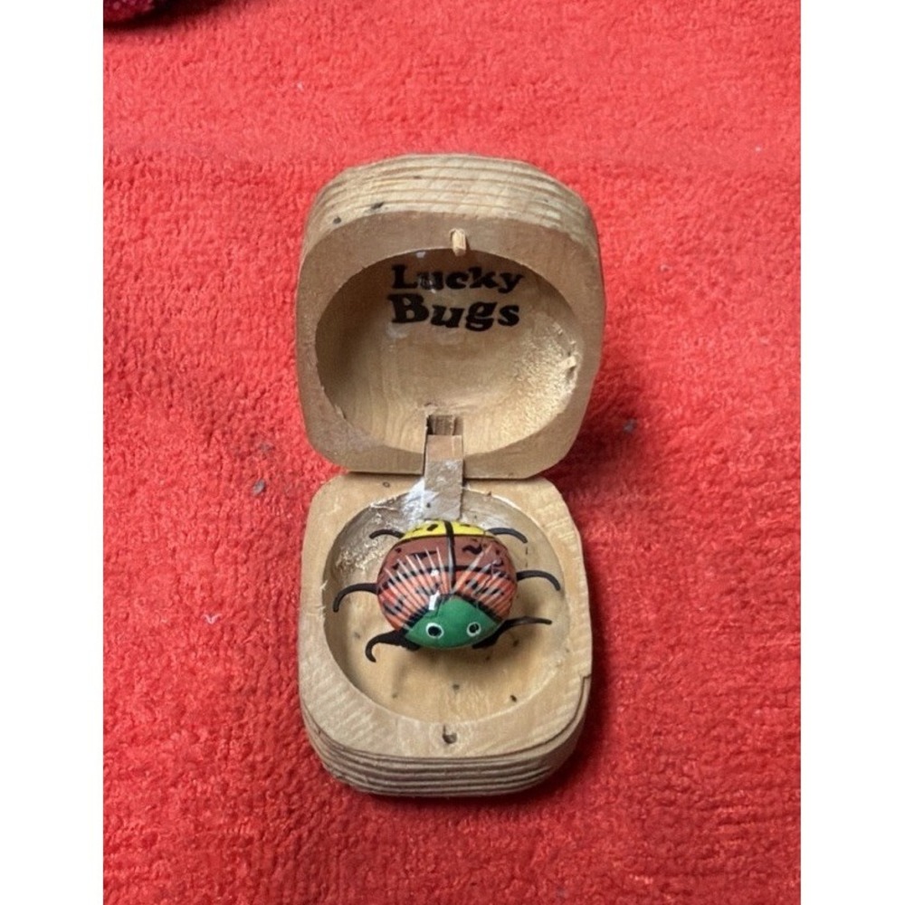 Lucky Bugs Wooden Box with Ladybug Figurine | Handcrafted Trinket Box